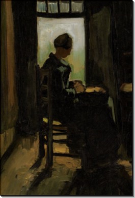 Женщина, сидящая перед открытой дверью, очищающая картофель, 1885 - Гог, Винсент ван
