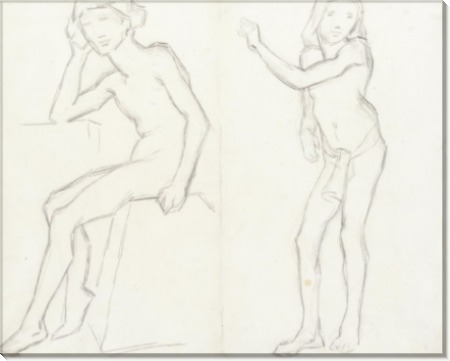 Стоящая и сидящая обнаженная фигура (по мотивам Барга) (Standing and Sitting Male Nude (after Bargue)), 1890 - Гог, Винсент ван