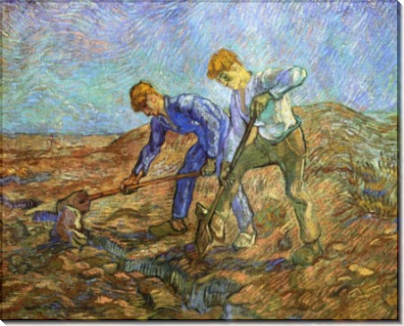 Два копающих крестьянина (Two Peasants Diging (after Millet)), 1889 - Гог, Винсент ван
