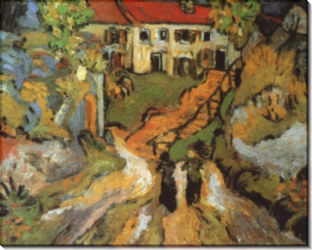 Сельская улица со ступенями и два человека в Овере (Village Street and Steps in Auvers with Two Figures), 1890 - Гог, Винсент ван