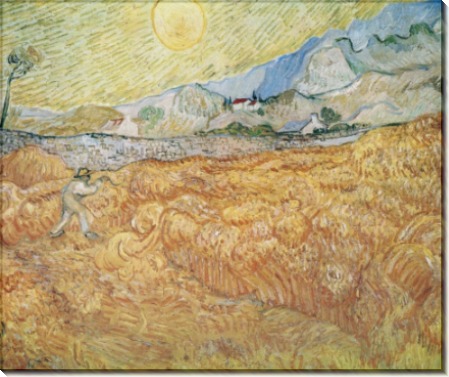 Пшеничное поле с жнецом и солнцем (Wheat Field behind Saint-Paul Hospital with a Reaper), 1889 - Гог, Винсент ван