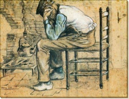 Крестьянин, сидящий у камина, уставший (Worn Out), 1881 - Гог, Винсент ван