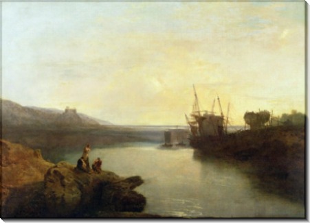 Речной пейзаж с видом на замок Харлек - Тернер, Джозеф Мэллорд Уильям