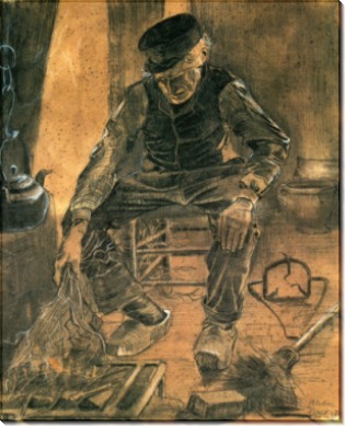 Старик кладет сухой рис на очаг (An Old Man Putting Dry Rice on the Hearth), 1881 - Гог, Винсент ван