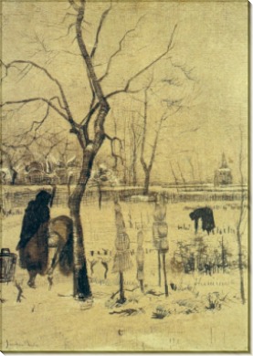 Заснеженный пасторский сад с тремя фигурами (Parsonage Garden in the Snow with Three Figures), 1885 - Гог, Винсент ван