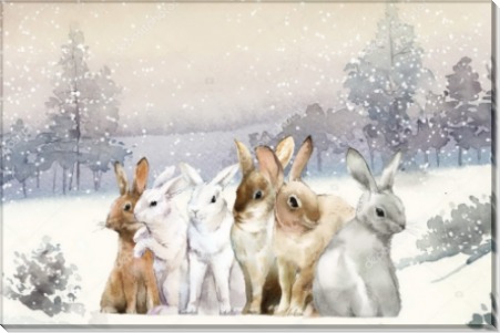 Кролики в зимнем лесу