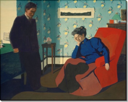 Интерьер комнаты с мужчиной и женщиной в красном кресле - Валлоттон, Феликс 