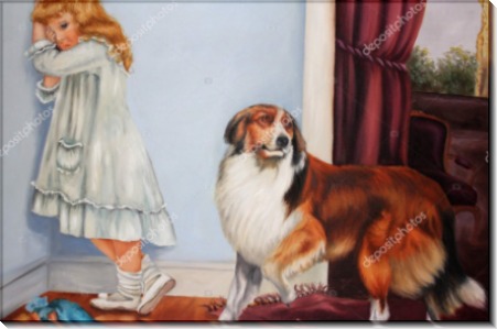 Плачущая девочка и собака - Сток