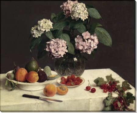 Натюрморт с цветами, фруктами и ягодами - Фантен-Латур, Анри